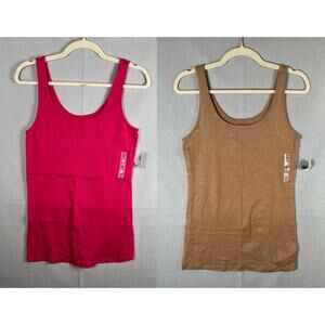 Old Navy NWT Womens Size Large L Tami Fitted Tank Lot of Two Pink Brown Tan NEW